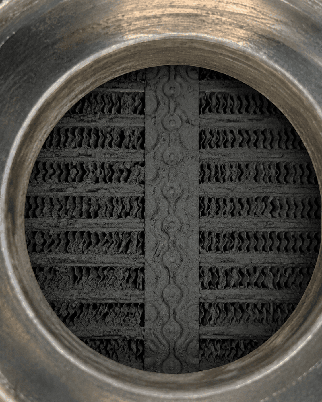 Carbon-restricted EGR cooler core before cleaning
