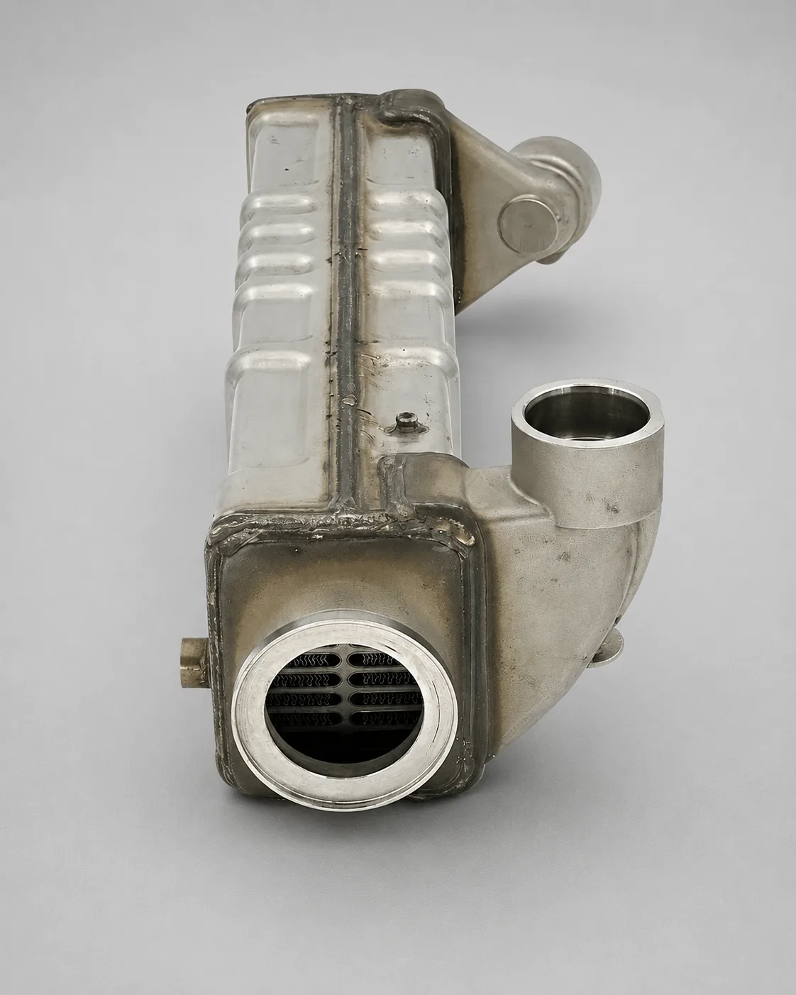 Heavy-duty diesel EGR cooler assembly prepared for inspection and cleaning