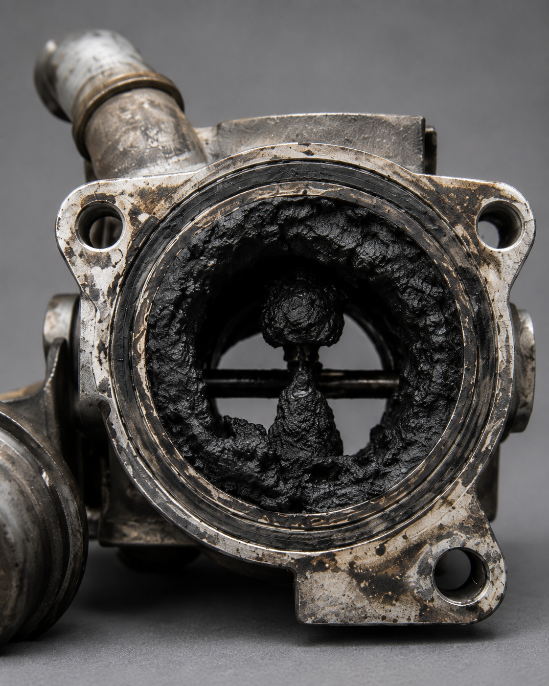 Commercial DPF filter component before cleaning showing restricted passages